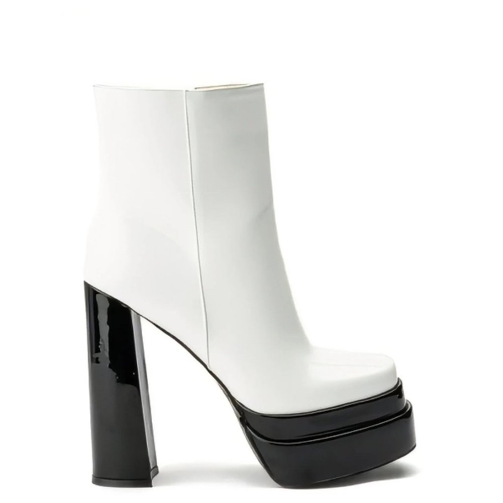 Miz Striking Matte White & Black Patent Leather Platform Bootie 7.5 8 8.5